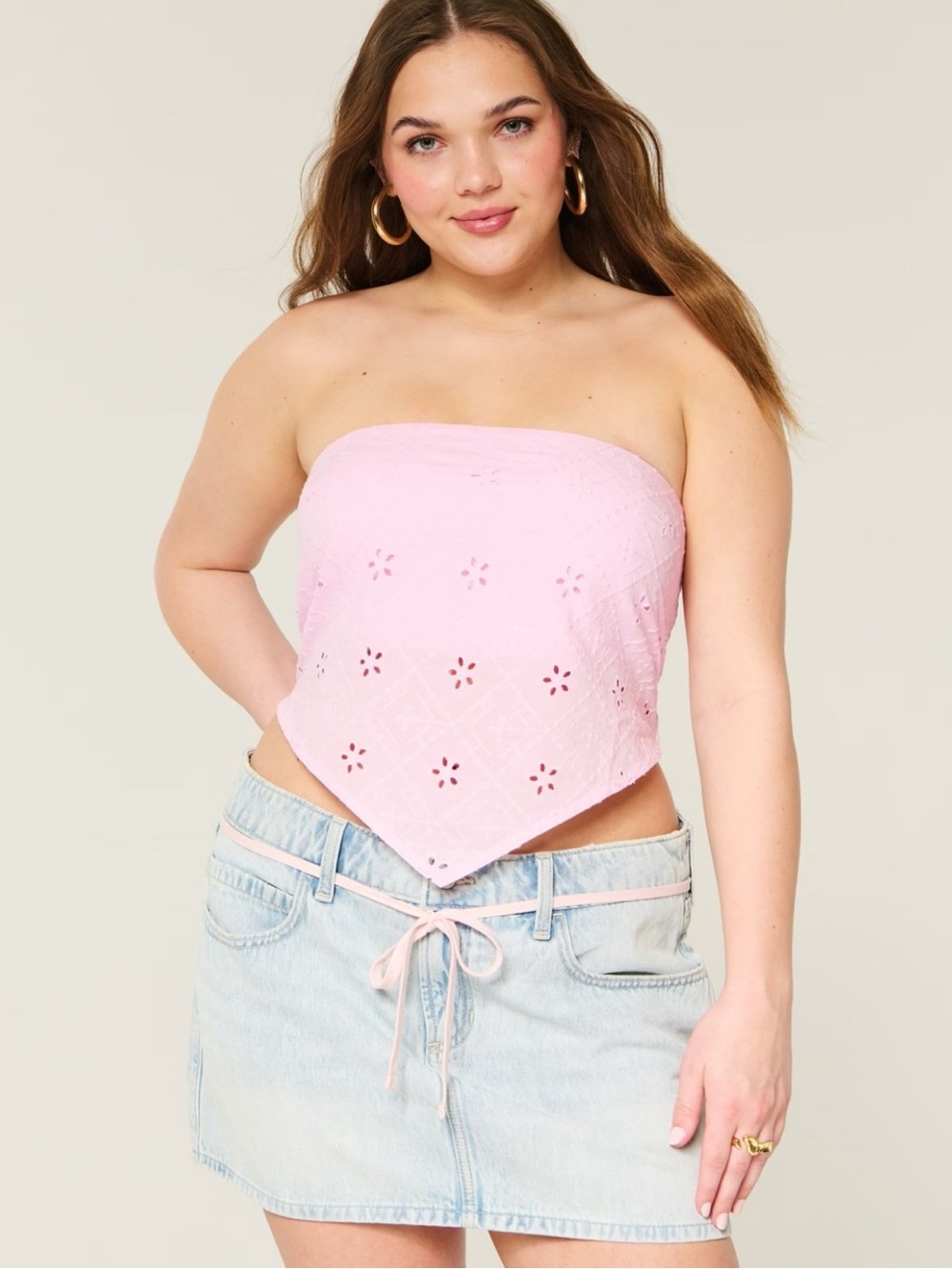 Hollister - Baby Pink Eyelet Lace Bandana Top 100% Cotton - Size M